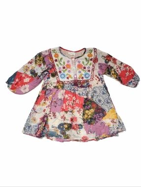 Mimi & Maggie Girls' 100% Cotton Boho Mulitcolor Floral Dress Size 4
